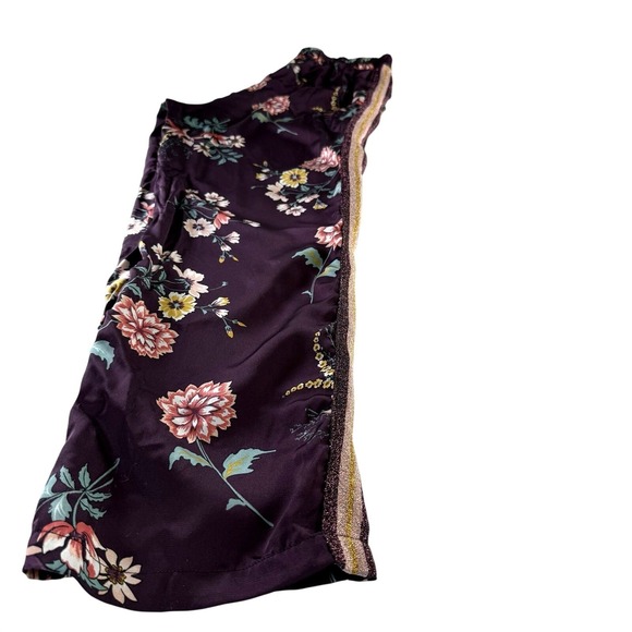 Floral Purple Lounge Pants With Metallic Track Stripe Pockets Size Medium - Picture 4 of 7